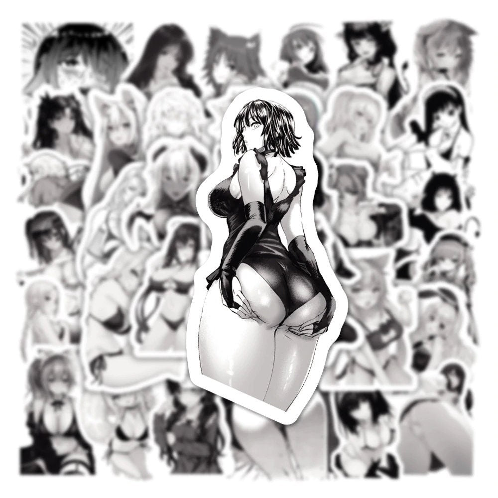 50 pcs Black and White - Sexy Anime Sticker Lewd - Waifu Ecchi Manga Anime