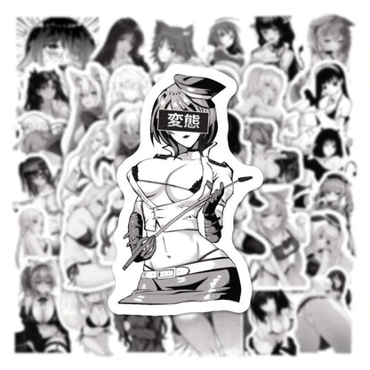 50 pcs Black and White - Sexy Anime Sticker Lewd - Waifu Ecchi Manga Anime
