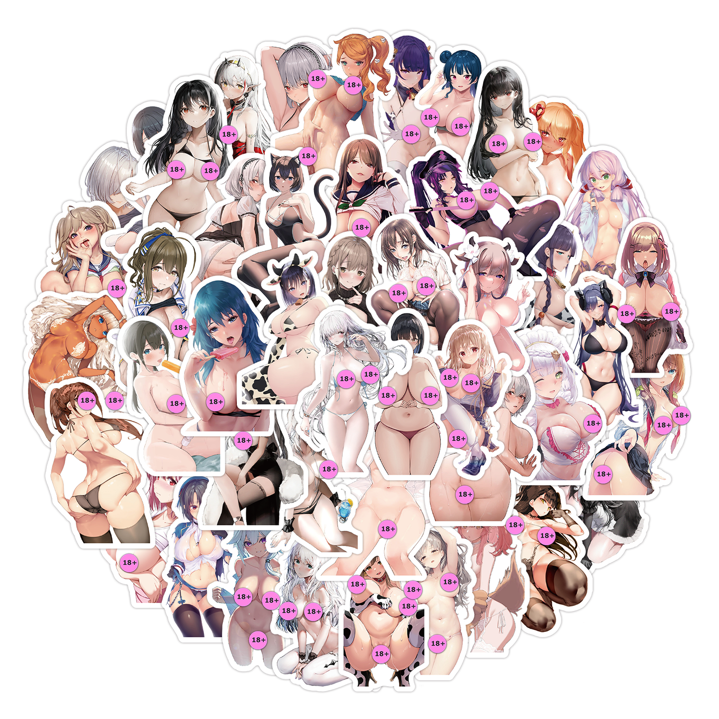 50 pcs - Stickers Naked Girls Anime Hentai Lewd - Waifu Ecchi Manga Sexy